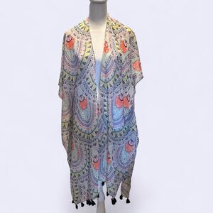 Mudd Sheer lightweight Cover-Up Boho Kimono One-Size Festival Vacation Resort